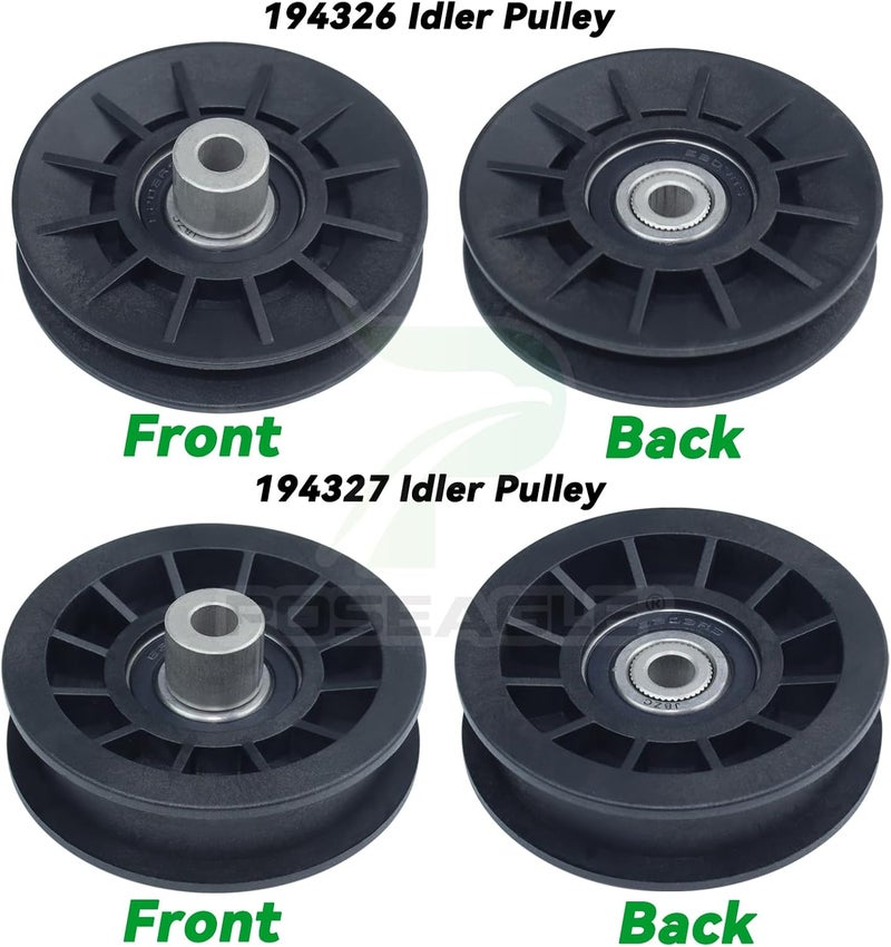POSEAGLE 2 Pack 532194326 V-Groove Idler Pulley with 532194327 Flat Idler Pulley 532140218 Belt 1/2x84 and Hardware Kit for Husqvarna GTH2448T GTH2454T GTH2648 YTH1848XPT YTH2548XP Lawn Tractors - Image 4